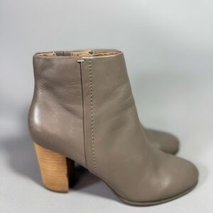 VIONIC Kennedy Taupe Leather Stacked Heel Side Zip Ankle Boots